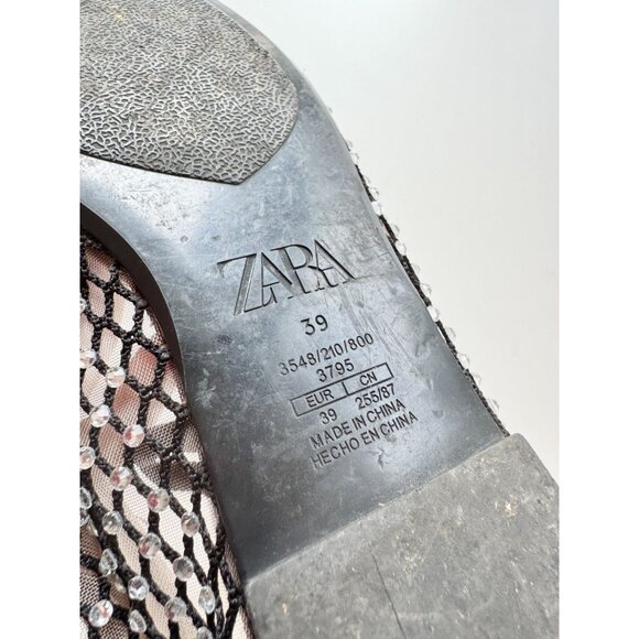ZARA Black Velvet Mesh Crystal Rhinestone Ballerina Ballet Flats, Size 39 - Picture 12 of 13
